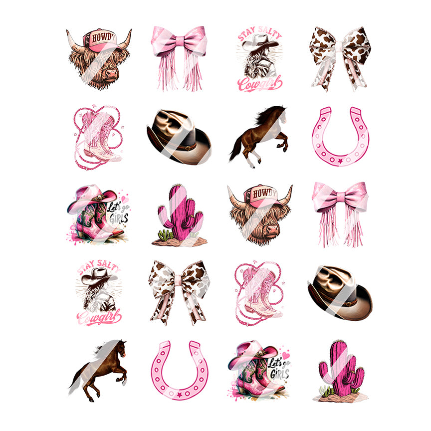 Pink Western Cowgirl Bow Nail Art Decals - Waterslide Nail Decals