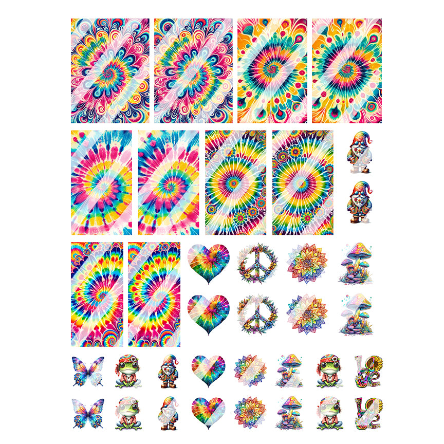 Hippie Tie Dye Love Nail Art Decals - Waterslide Nail Decals
