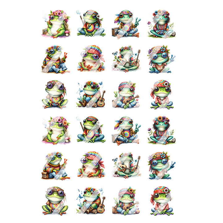 Hippie Frogs Nail Art Decals  - Waterslide Nail Decals