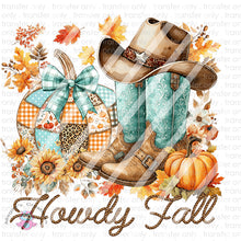 Load image into Gallery viewer, Howdy Fall Cowboy Boots Pumpkin Ready To Press Sublimation Transfer
