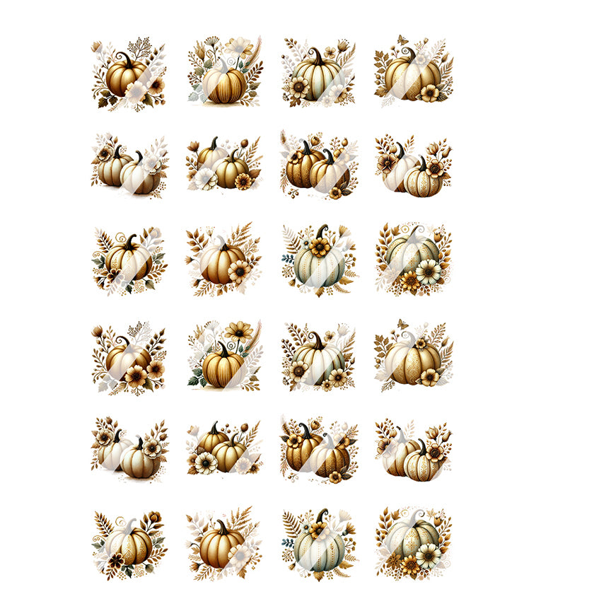 Boho Floral Fall Gold Pumpkins Nail Art Decals - Waterslide Nail Decals