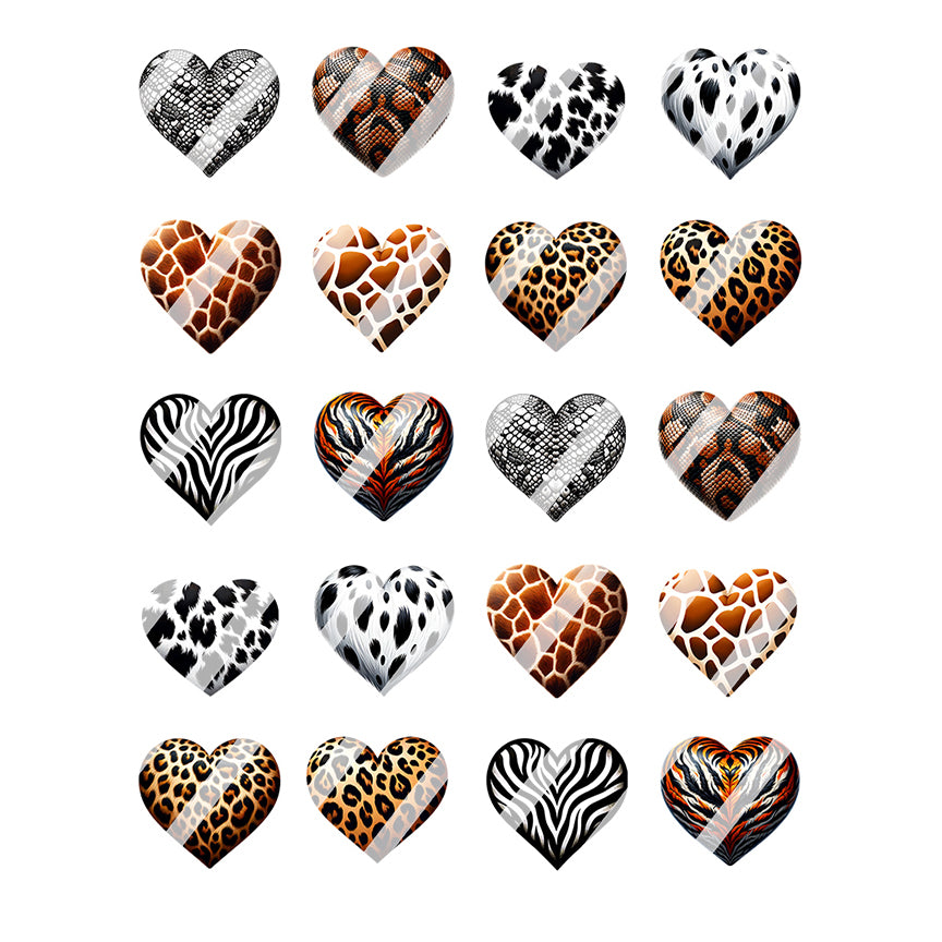 Animal Print Hearts Set #2 Nail Art Decals - Waterslide Nail Decals