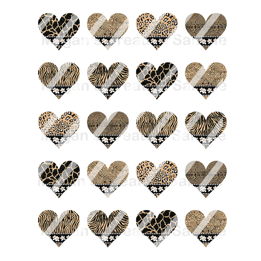 Animal Print Hearts Set #3 Nail Art Decals - Waterslide Nail Decals
