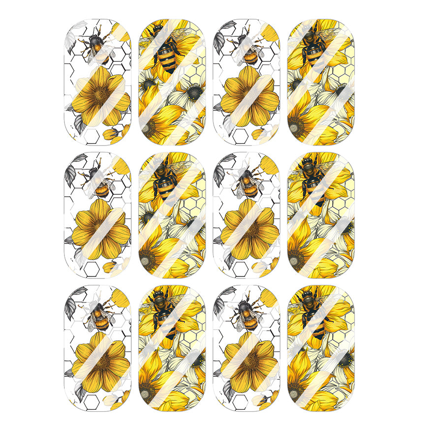 Bee and Flowers Full Nail Art Decals - Design #FL142 - Waterslide Nail Decals