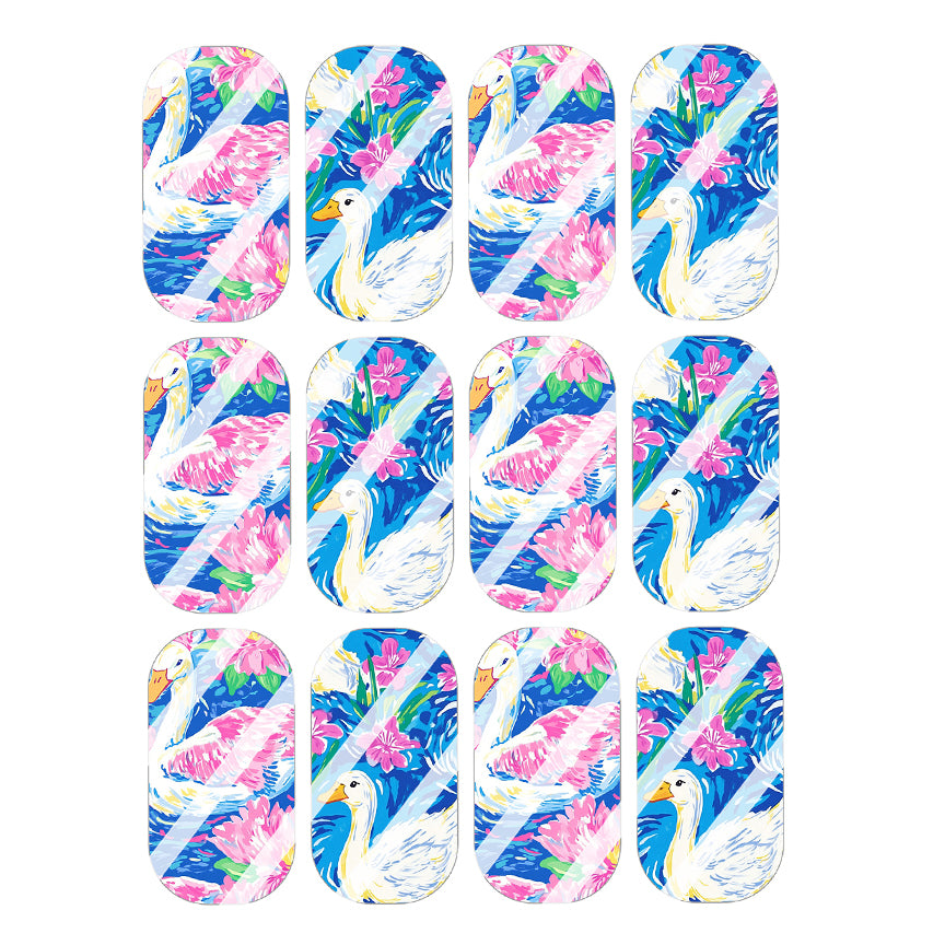 Flower Swan Full Nail Art Decals - Design #FL144 - Waterslide Nail Decals