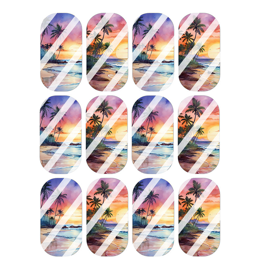 Beach Sunset Full Nail Art Decals - Design #FL145 - Waterslide Nail Decals