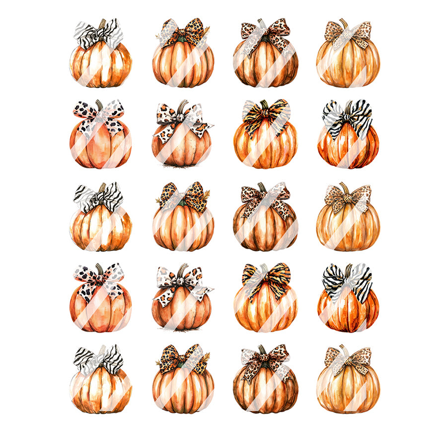 Pumpkin with Animal Print Bow Fall Nail Art Decals - Waterslide Nail Decals