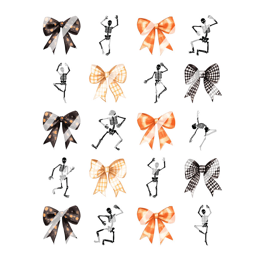 Dancing Skeletons with Bows Halloween Nail Art Decals - Waterslide Nail Decals