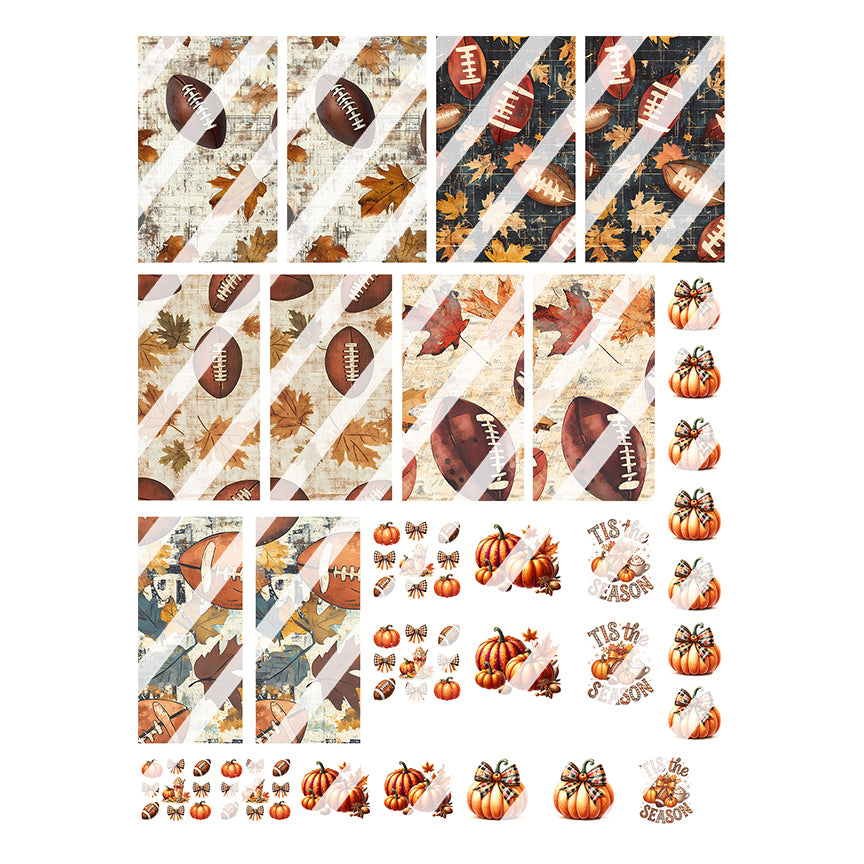 Fall Football & Pumpkin Season Nail Art Decals- Waterslide Nail Decals