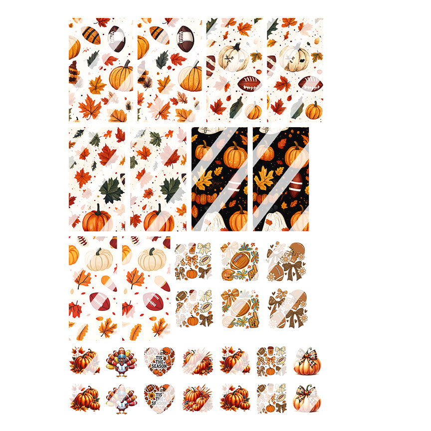 Fall Football & Pumpkin Turkey Season Nail Art Decals- Waterslide Nail Decals