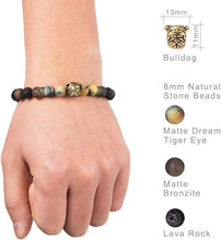 Load image into Gallery viewer, Bulldog Natural Onyx and Lava Rock Beads Bracelet Friendship Jewelry Gift
