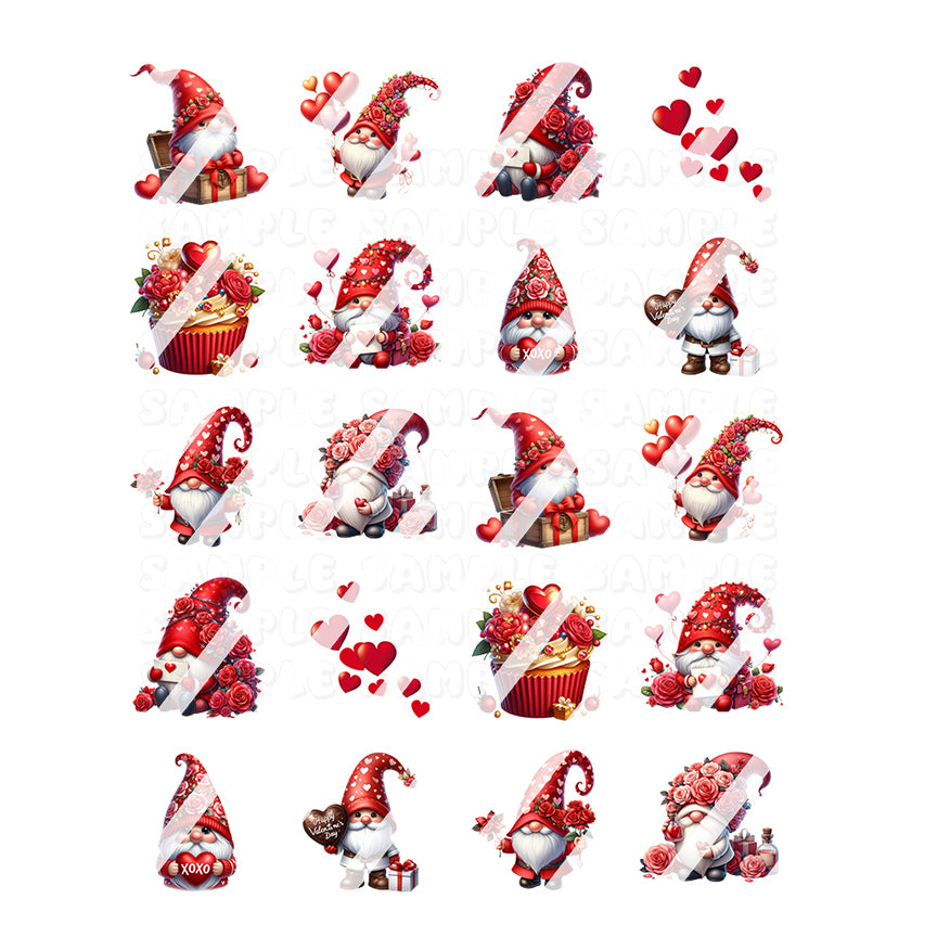 Valentines Day - Gnome Red Hearts Valentine's Day Nail Art Decals- Waterslide Nail Decals