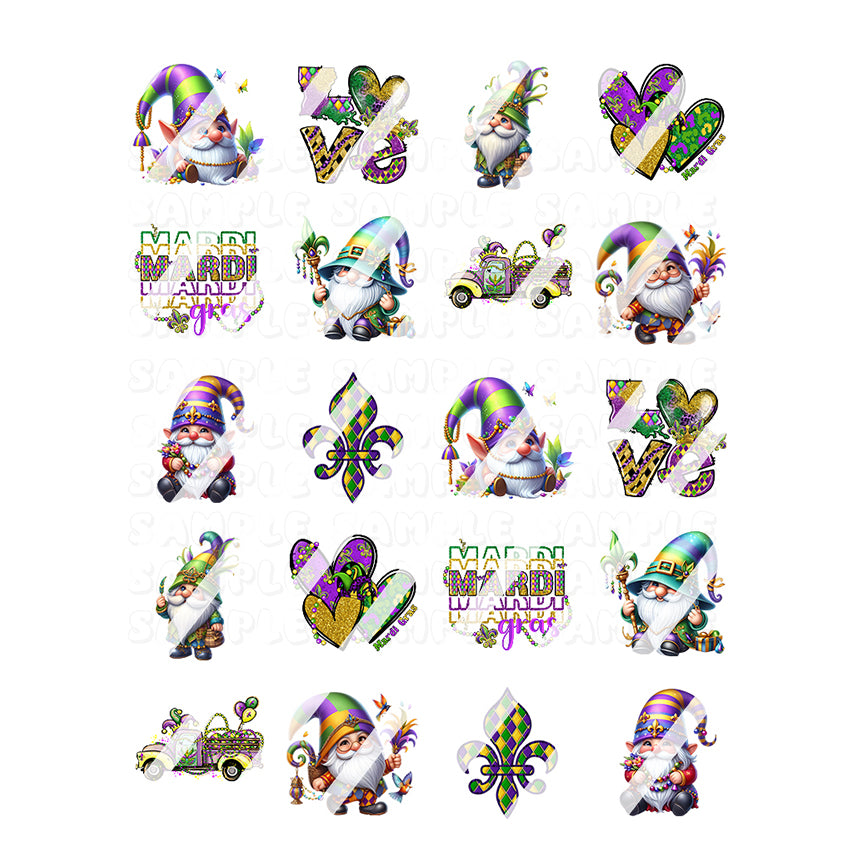 Mardi Gras Party Gnome Design #3 Nail Art Decals- Waterslide Nail Decals