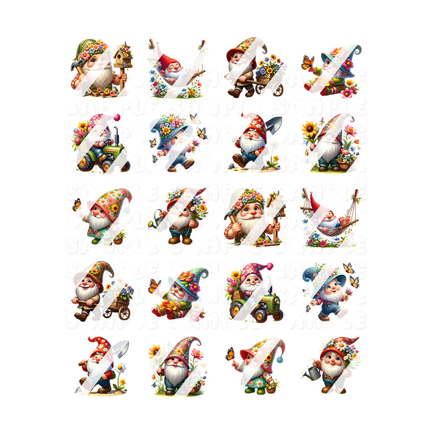 Garden Gnome Flower Butterfly Nail Art Decals - Waterslide Nail Decals -