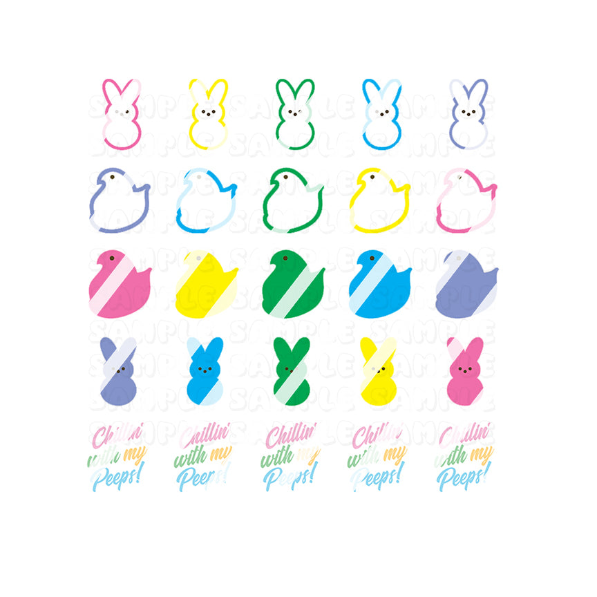 Easter Chillin With My Peeps Bunny Chick Nail Art Decals- Waterslide Nail Decals