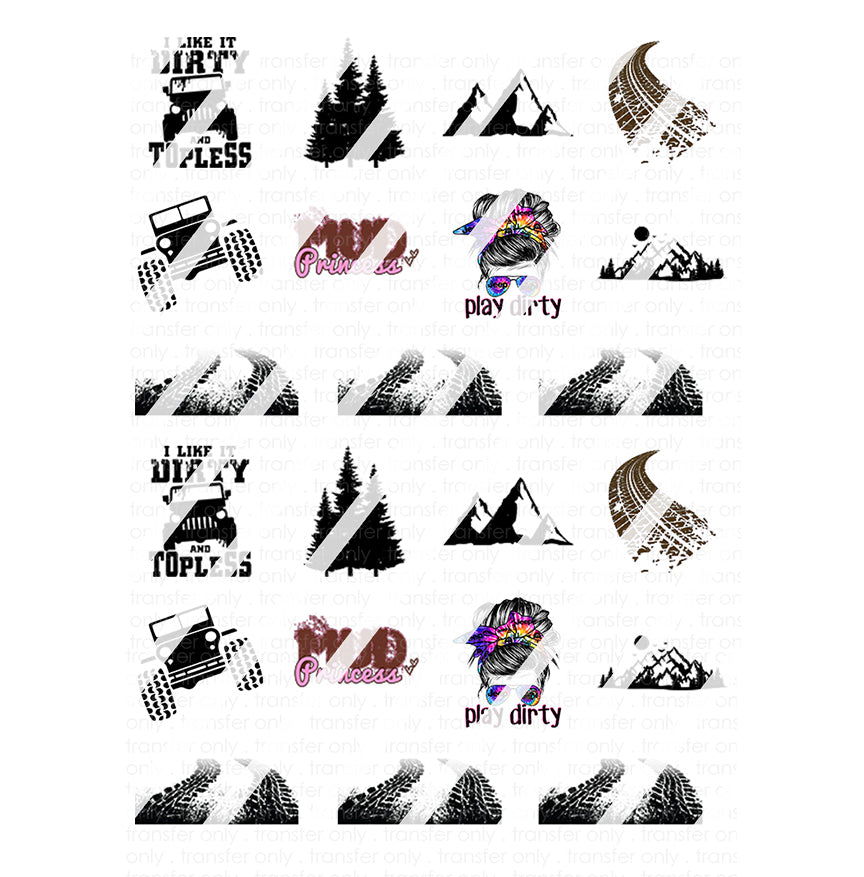 Off Road Vehicle Mountain Dirt Tire Tracks Nail Art Decals