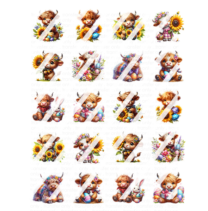 Easter Highland Cow Eggs Flowers Nail Art Decals- Waterslide Nail Decals