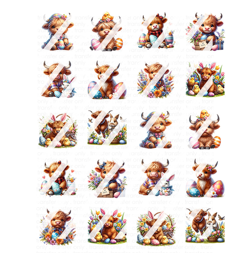 Easter Highland Cow Eggs Flowers Nail Art Decals- Waterslide Nail Decals -  Design #2