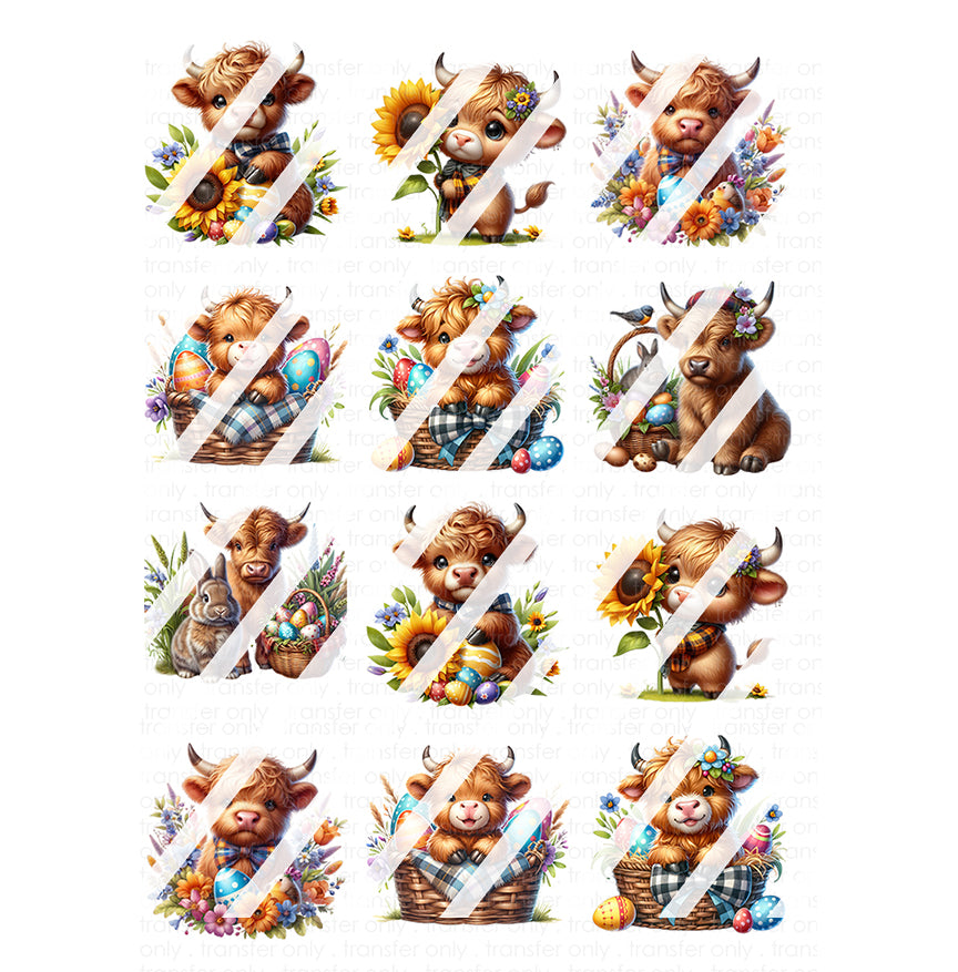 Easter Highland Cow Full Nail Cover Nail Art Decals- Waterslide Nail Decals -