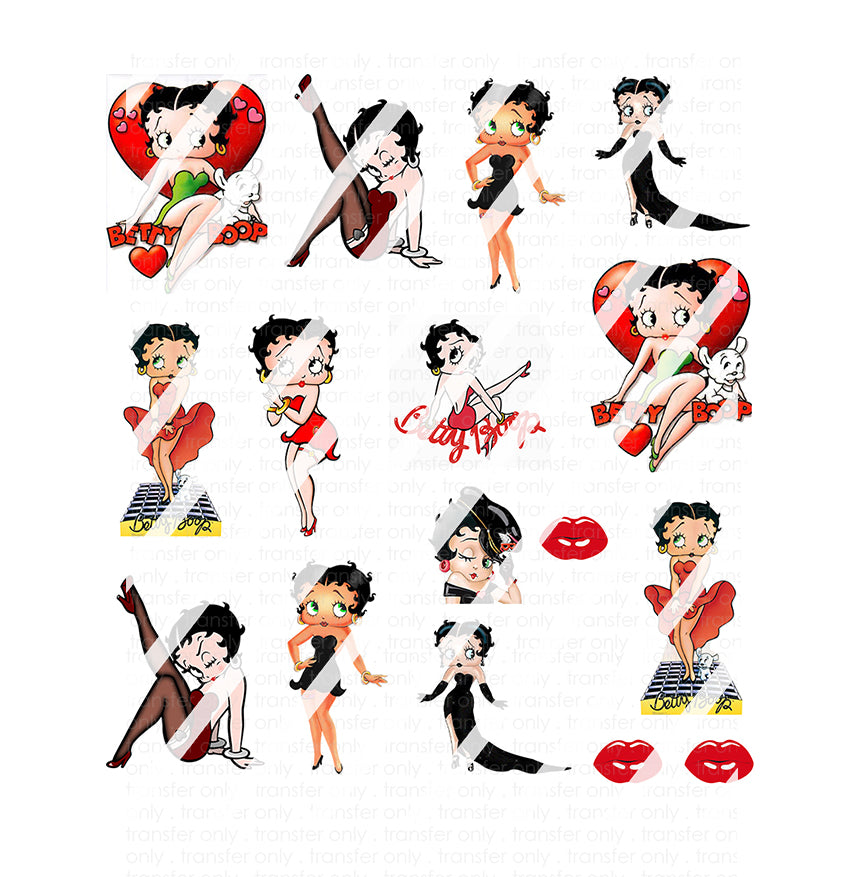 Betty Boop Nail Art Decals - Waterslide Nail Decals - Full Nail Cover Decals