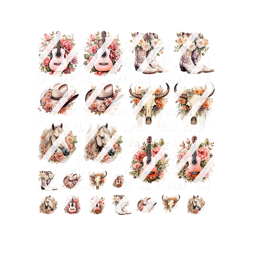 Pastel Cowgirl Horse Full Nail Cover Nail Art Decals- Waterslide Nail Decals