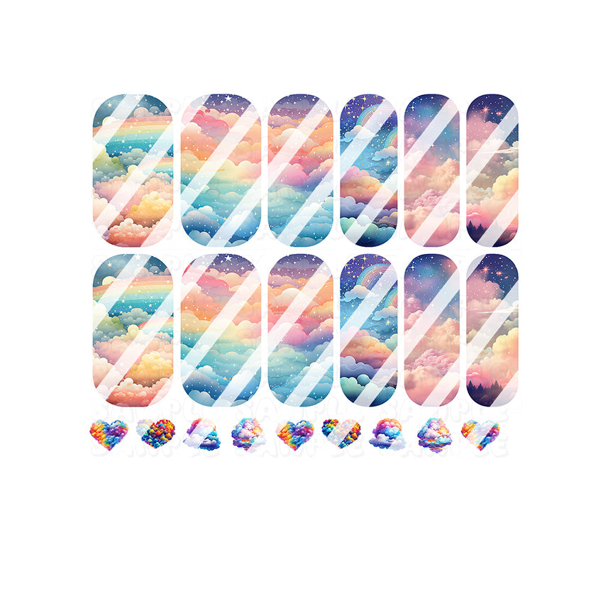 Pastel Rainbow Cloud Full Nail Cover Nail Art Decals- Waterslide Nail Decals