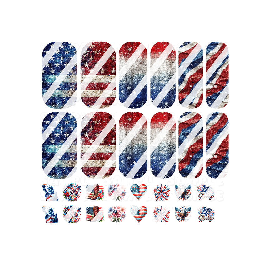 4th of July, Patriotic, Independence Day Full Nail Cover Nail Art Decals- Waterslide Nail Decals