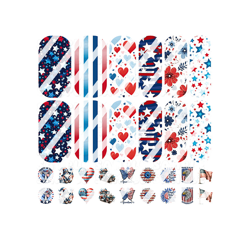Let Party In the USA 4th of July, Patriotic, Independence Day Full Nail Cover Nail Art Decals- Waterslide Nail Decals