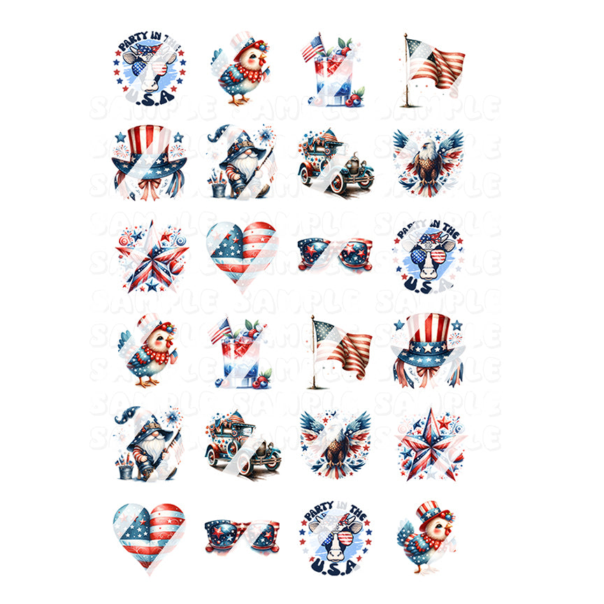 Fourth of July, Patriotic, July 4th, Independence Day Nail Art Decals - Waterslide Nail Decals - Design #11