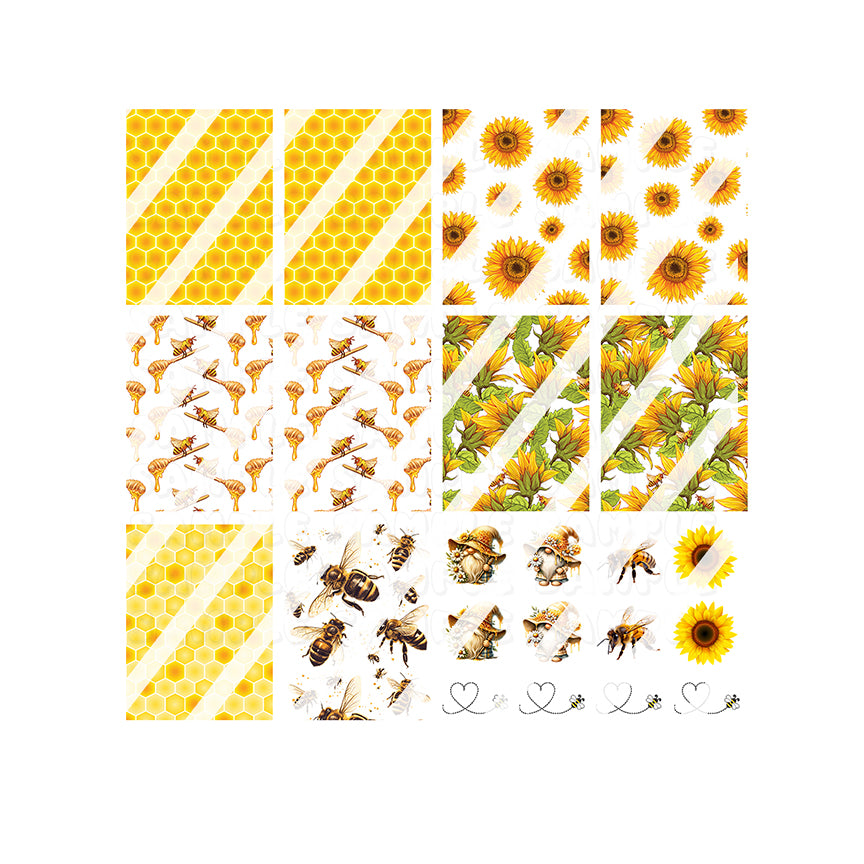 Sunflower Honeybee Bee Full Nail Art Decals - Waterslide Nail Decals