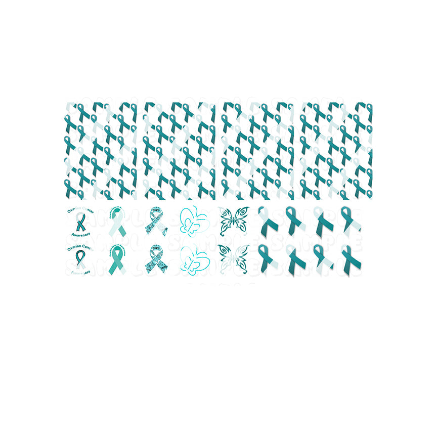 Cervical Cancer Ribbons, Teal Awareness Ribbon Nail Art Decals - Waterslide Nail Decals