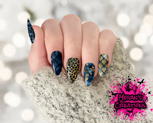 Load image into Gallery viewer, Blue and Gold Leopard Full Nail Cover Nail Art Decals - Waterslide Nail Decals
