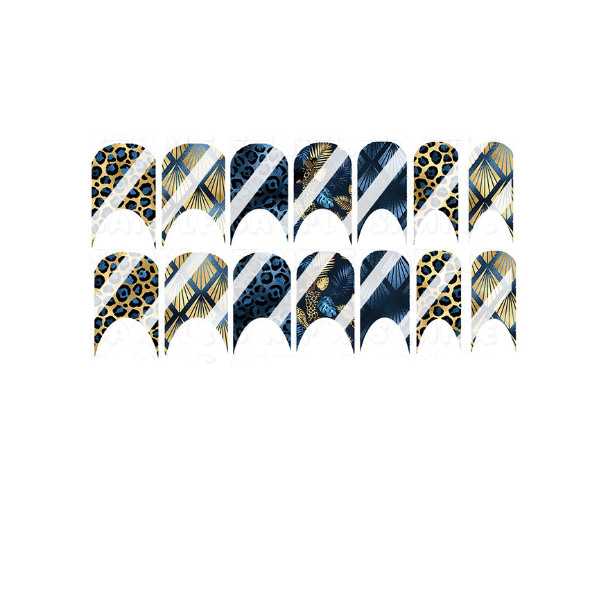 Blue and Gold Leopard French Tips Nail Art Decals - Waterslide Nail Decals