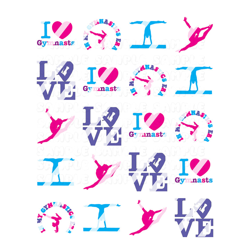 Gymnastics Purple/pink/blue Nail Art Decals - Waterslide Nail Decals