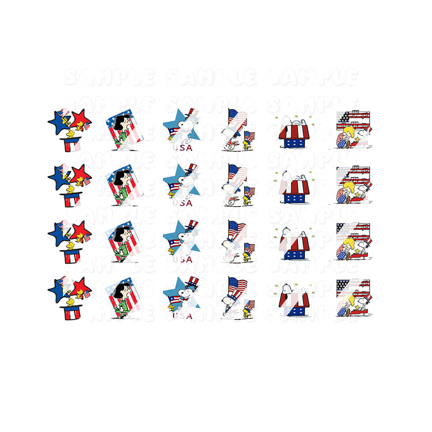 July 4th Cartoon Nail Art Decals - Waterslide Nail Decals