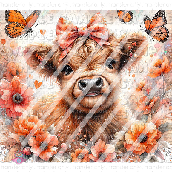 Spring Highland Cow Ready To Press Sublimation Transfer -20oz Tumbler Wrap-  Design #4