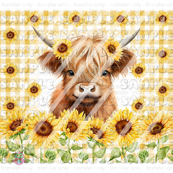 Spring Highland Cow Ready To Press Sublimation Transfer - 20oz Tumbler Wrap-Design #6