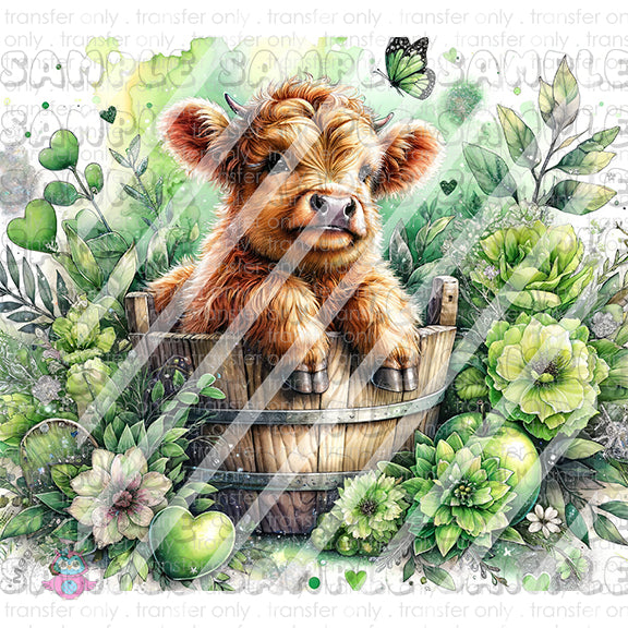 Spring Highland Cow Ready To Press Sublimation Transfer -20oz Tumbler Wrap -  Design #7