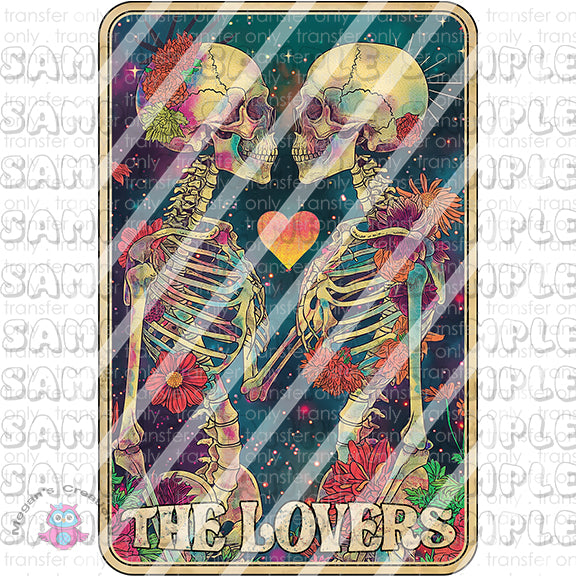 Skeleton Funny Tarot Card Ready To Press Sublimation Transfer  -  The Lovers -  Design #2