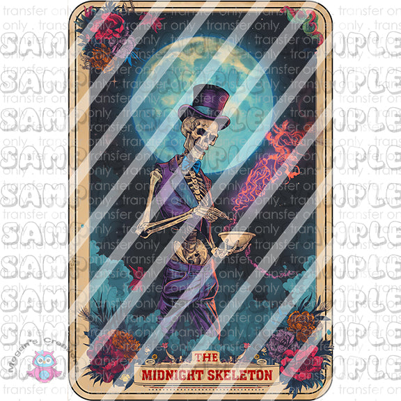 Skeleton Funny Tarot Card Ready To Press Sublimation Transfer  -  The Midnight Skeleton