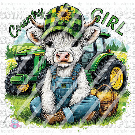 Highland Cow Tractor Ready To Press Sublimation Transfer