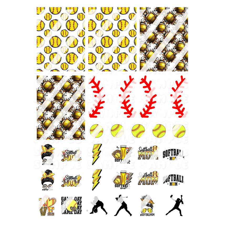 Softball Mom Nail Art Decals - Waterslide Nail Decals - Design #1