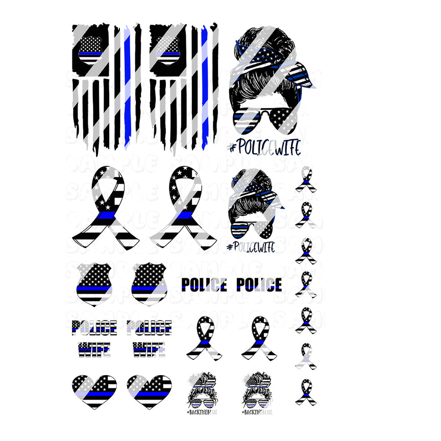 Thin Blue Line Police Wife Nail Art Decals - Waterslide Nail Decals