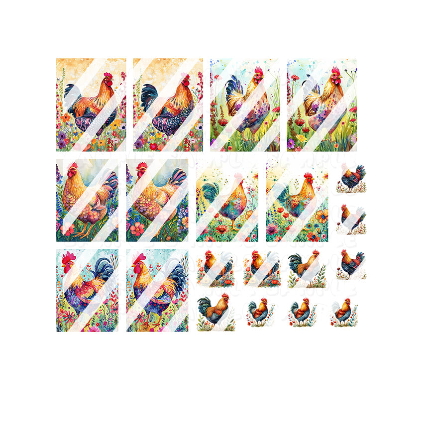 Floral Chicken Nail Art Decals - Waterslide Nail Decals