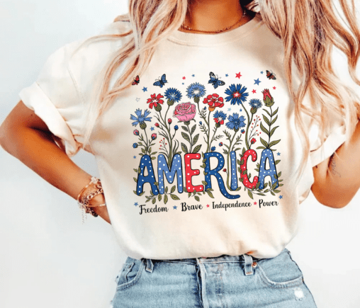 Floral America 4th of July Patriotic Shirt