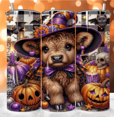 Halloween Highland Cow Tumbler #4 - Insulated Stainless Steel 20 oz. Skinny Tumbler