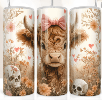 Highland Cow and Skull  Tumbler