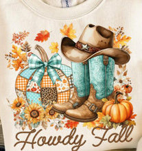 Load image into Gallery viewer, Howdy Fall Cowboy Boots Pumpkin Ready To Press Sublimation Transfer
