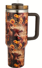 Load image into Gallery viewer, 40oz Highland Cow Tumbler With Handle  - Insulated Stainless Steel
