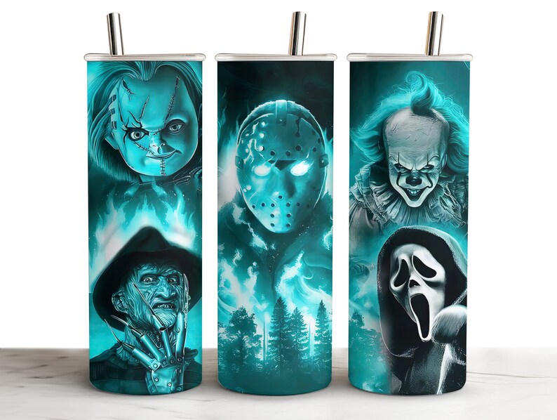 Thriller Movie, Halloween, Horror Tumbler- Insulated Stainless Steel 20 oz. Skinny Tumbler with Lid and Straw